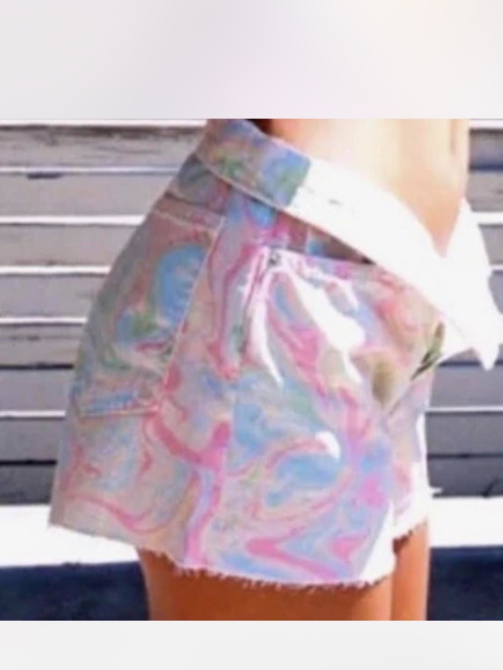 Zara Rainbow Marble High-Rise Denim Shorts- NWOT - Picture 4 of 15